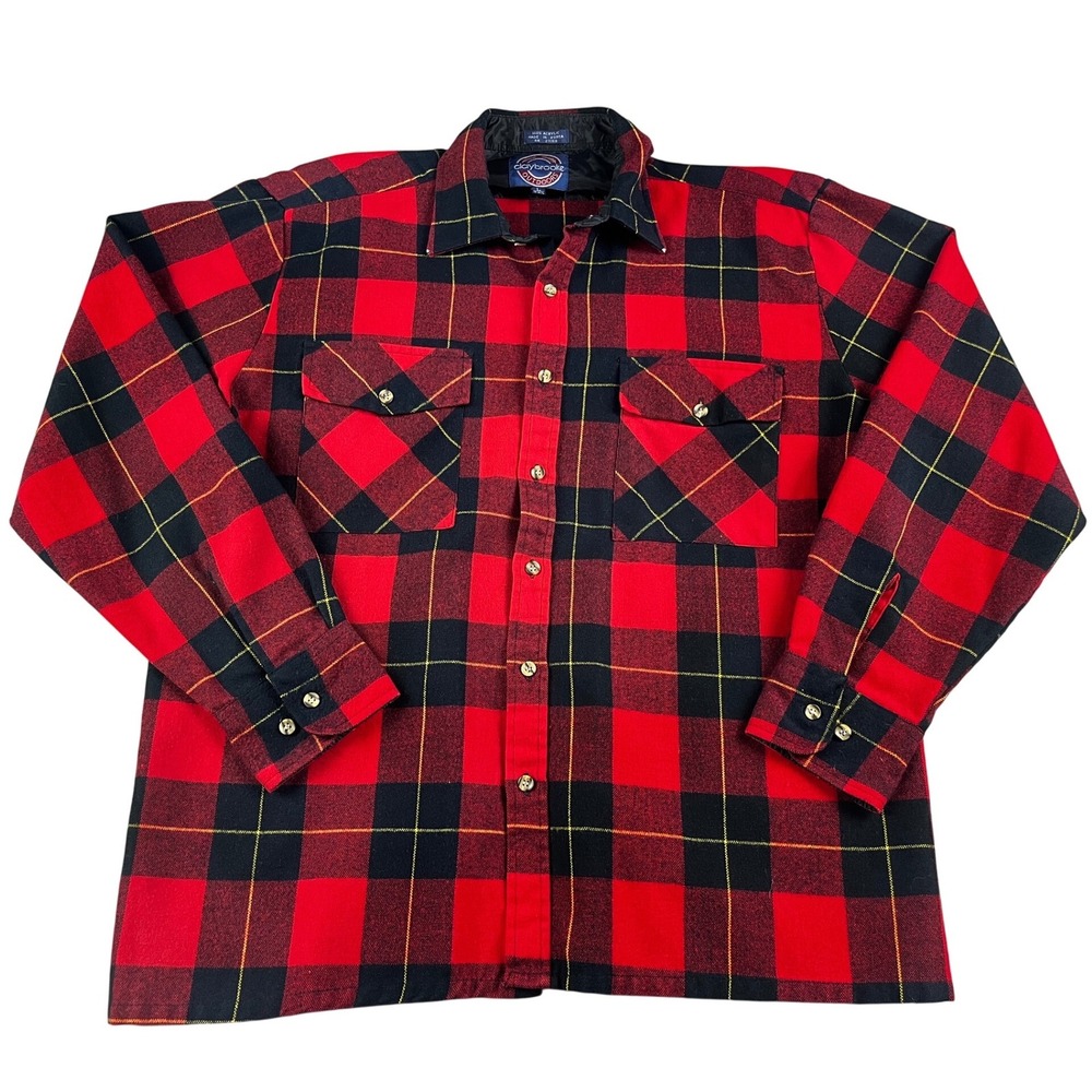 Claybrooke Outdoors Mens Large Button Up Flannel Shirt Buffalo Plaid Red Vintage